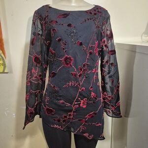 Dressbarn Sheer Burn out Velvet Y2k Assymetric Blouse 10